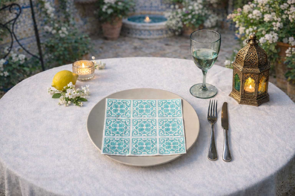 Servilleta Bambutex 40x40cm Deco. Azulejo Agua Marina, 600uds
