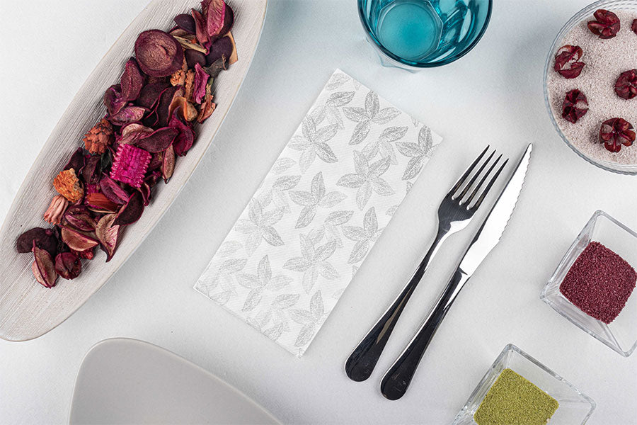Servilleta Air Soft 40x40cm Pleg. 1/8 Deco. Leaf Gris, 480uds