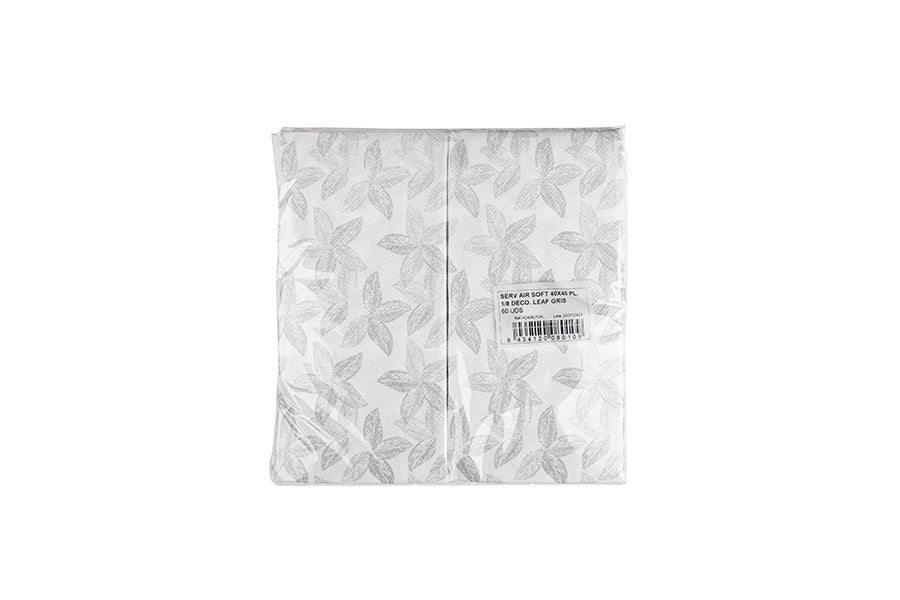 Servilleta Air Soft 40x40cm Pleg. 1/8 Deco. Leaf Gris, 480uds