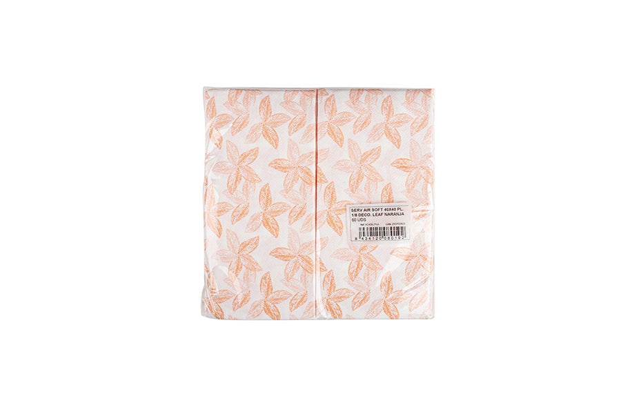 Servilleta Air Soft 40x40cm Pleg. 1/8 Deco. Leaf Naranja, 480uds