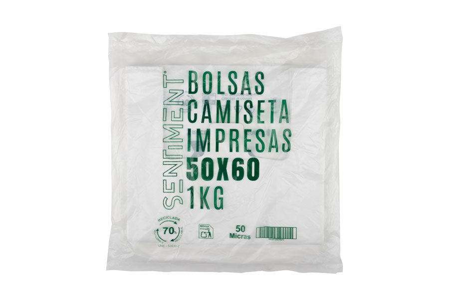 ; Sac en plastique Asa Camiseta 50x60cm Blanca 2kg. 50µm Reciclada 70%
