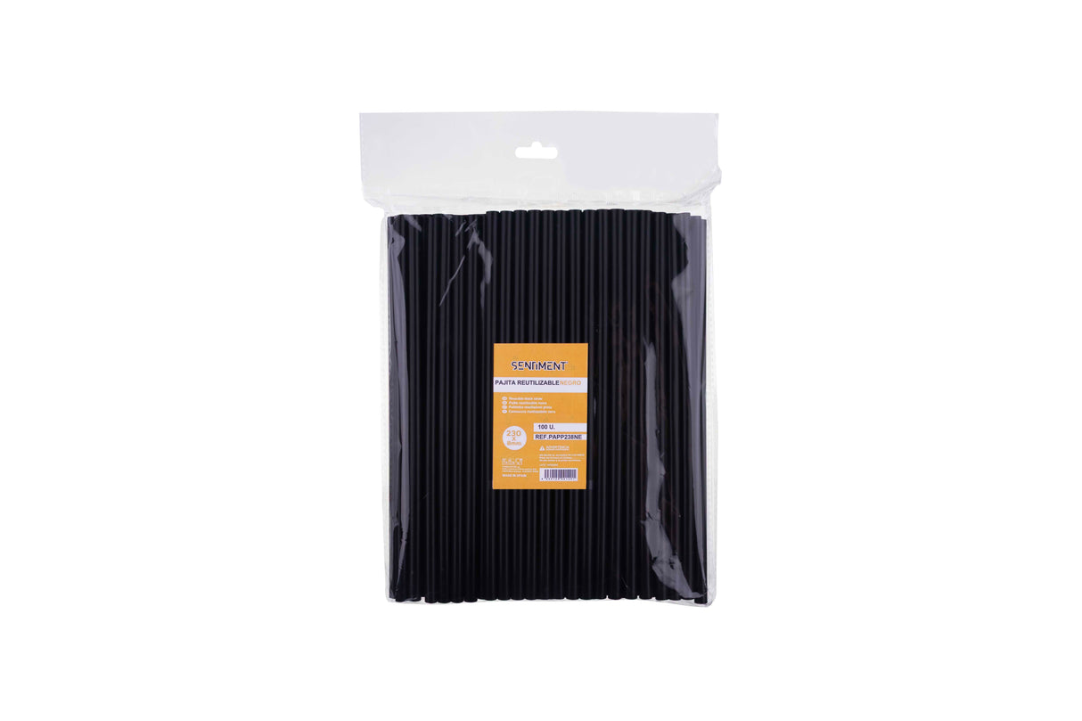Pajita 230x8mm PP Reutilizable Negro