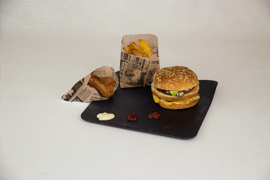 Bolsa Papel Antigrasa Eco 12+6x12cm Deco. Prensa 2.000 uds (Fast Food)