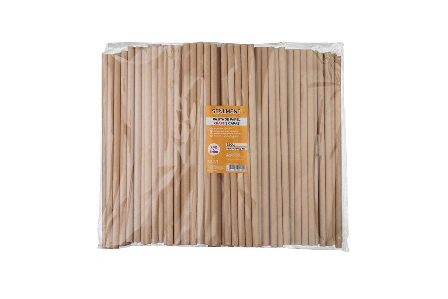Pajita de papel kraft 240×8 mm, 3 capas