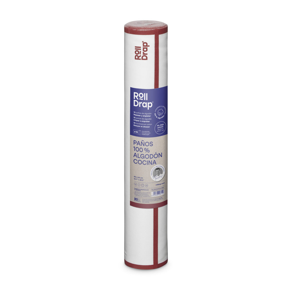 Roll Drap Paño Algodón Blanco Cenefa Burdeos 40x64 (10u/rollo)u