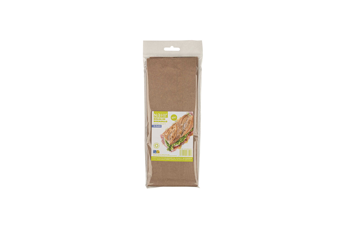 Bolsa Papel 9+5x24cm 35gr Kraft Verjurado Embolsada, 900uds (Retractilado y etiquetado)