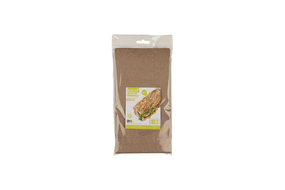 Bolsa Papel 12+6x24cm 35gr Kraft Verjurado Embolsada, 900uds (Retractilado y etiquetado)
