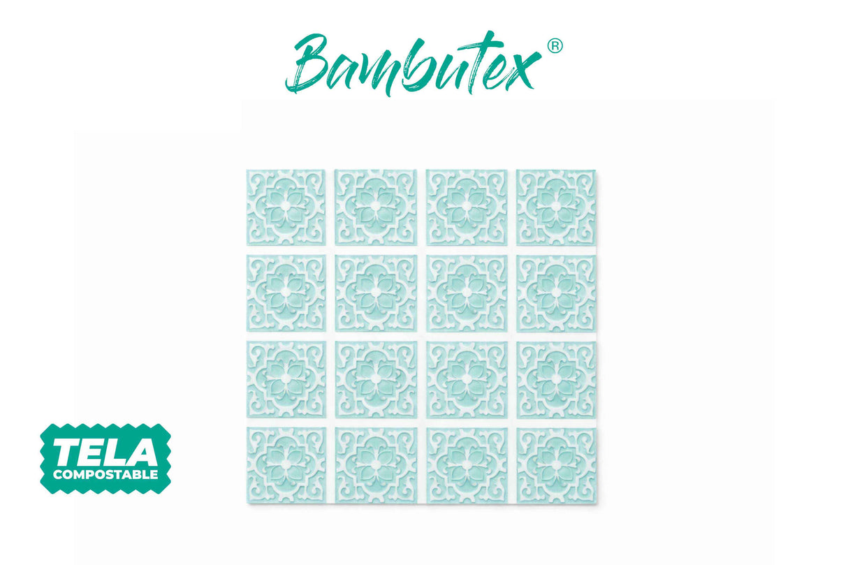 Servilleta Bambutex 48x48cm Deco. Azulejo Agua Marina, 300uds