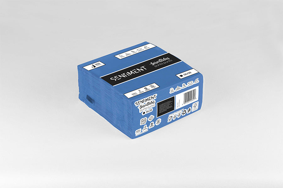 Servilleta Punta Punta 38x38cm Azul, 40uds 24paq -Sentiment-