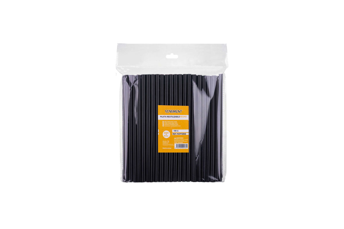 Pajita 200x8mm PP Reutilizable Negro