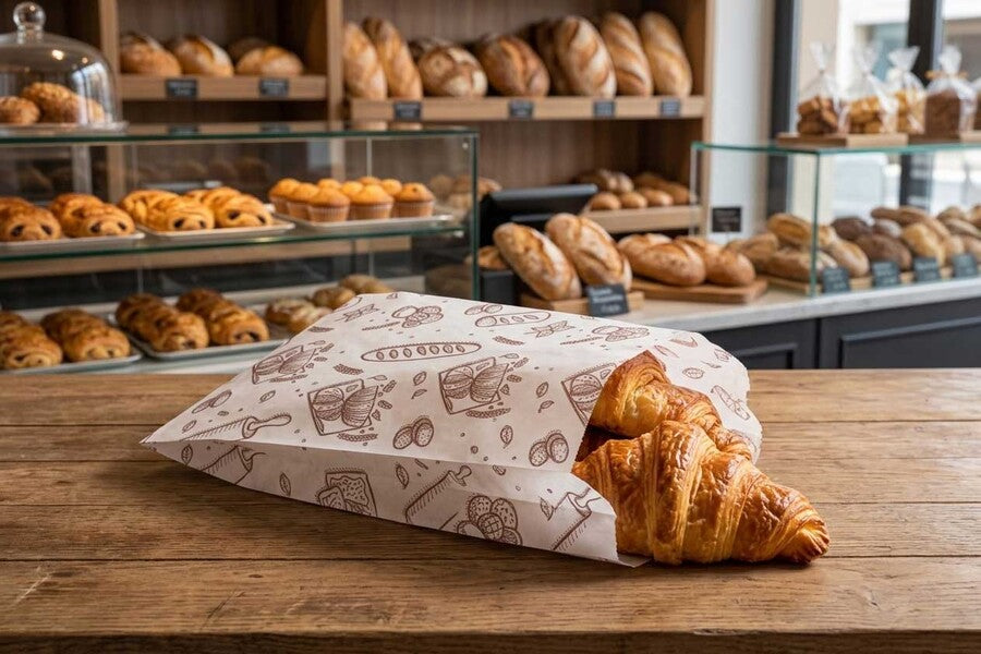 Bolsa Papel 18+7x32cm 40gr. Blanco Deco. Bakery