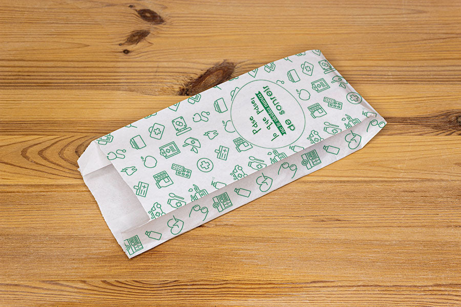Sac Papel Farmacia 18+7x28cm 40gr. 1.000 dollars.