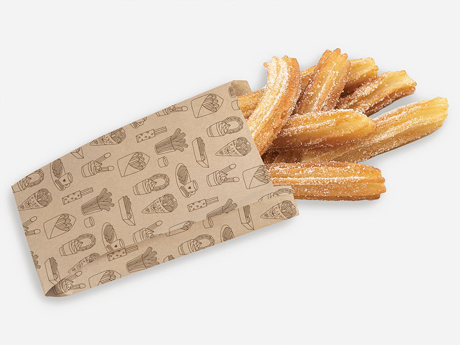 Sachet Churreria Anti-graisse 14+7x28cm Kraft 35gr 1.000 unités. 