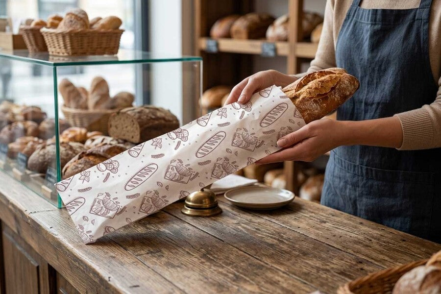 Bolsa Papel 12+6x58 40gr. Blanco Deco. Bakery
