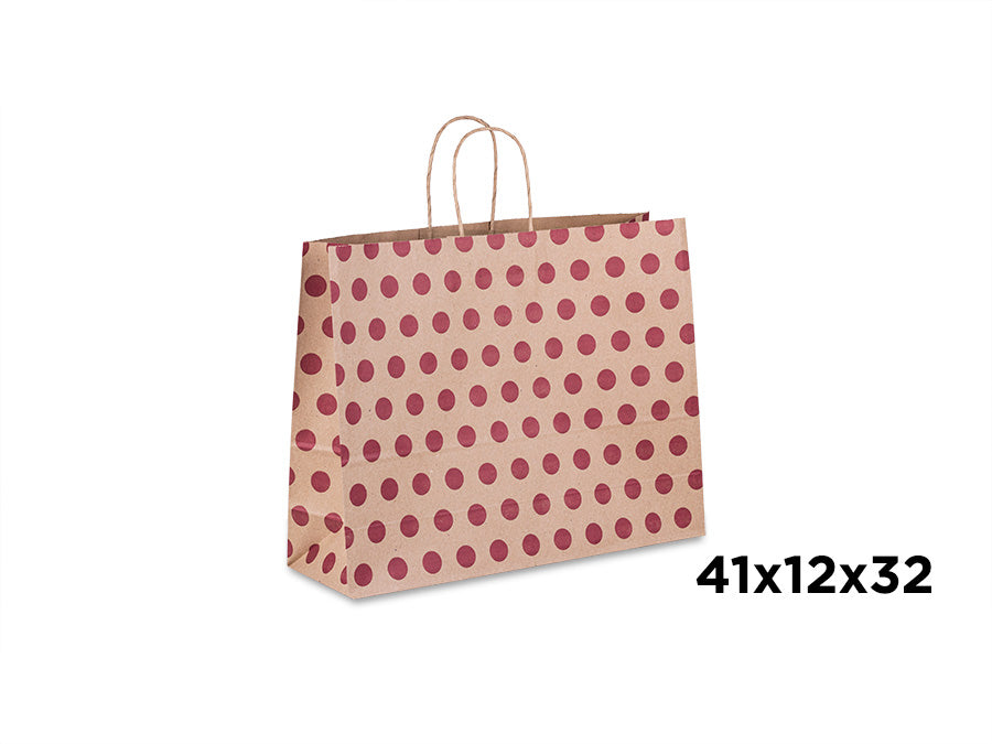 Kraft Paper Bag Curly Handle 41x12x32cm 90gr 120u Deco Polka Dots