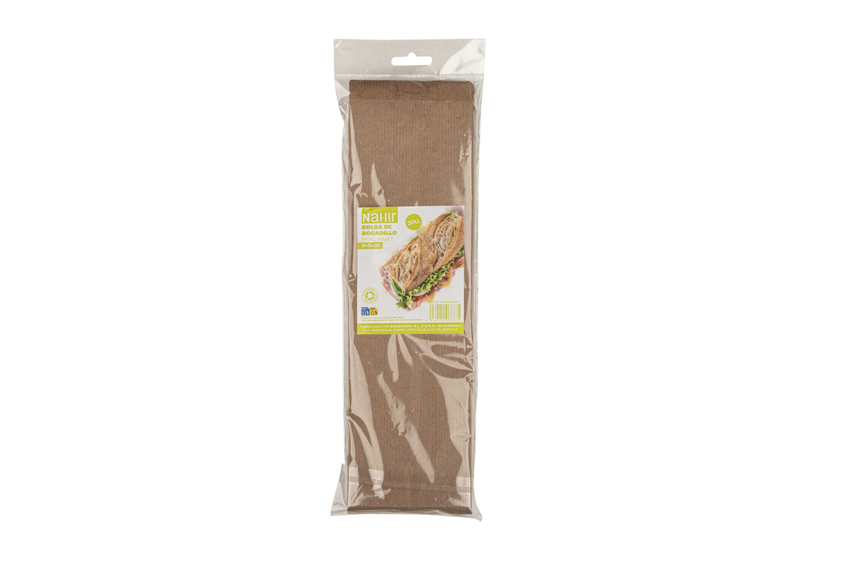Bolsa Papel 9+5x32cm 35gr Kraft Verjurado Embolsada, 900uds (Retractilado y etiquetado)