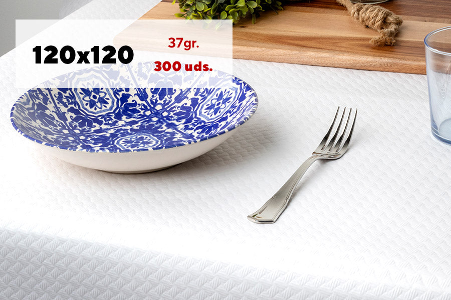 White paper tablecloth 120x120 37gr. 300 units.