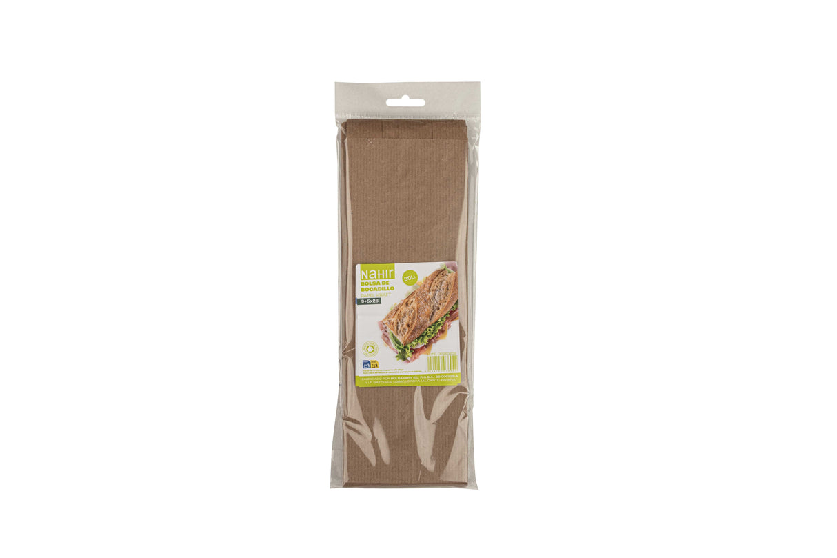 Bolsa Papel 9+5x28cm 35gr Kraft Verjurado Embolsada, 900uds (Retractilado y etiquetado)
