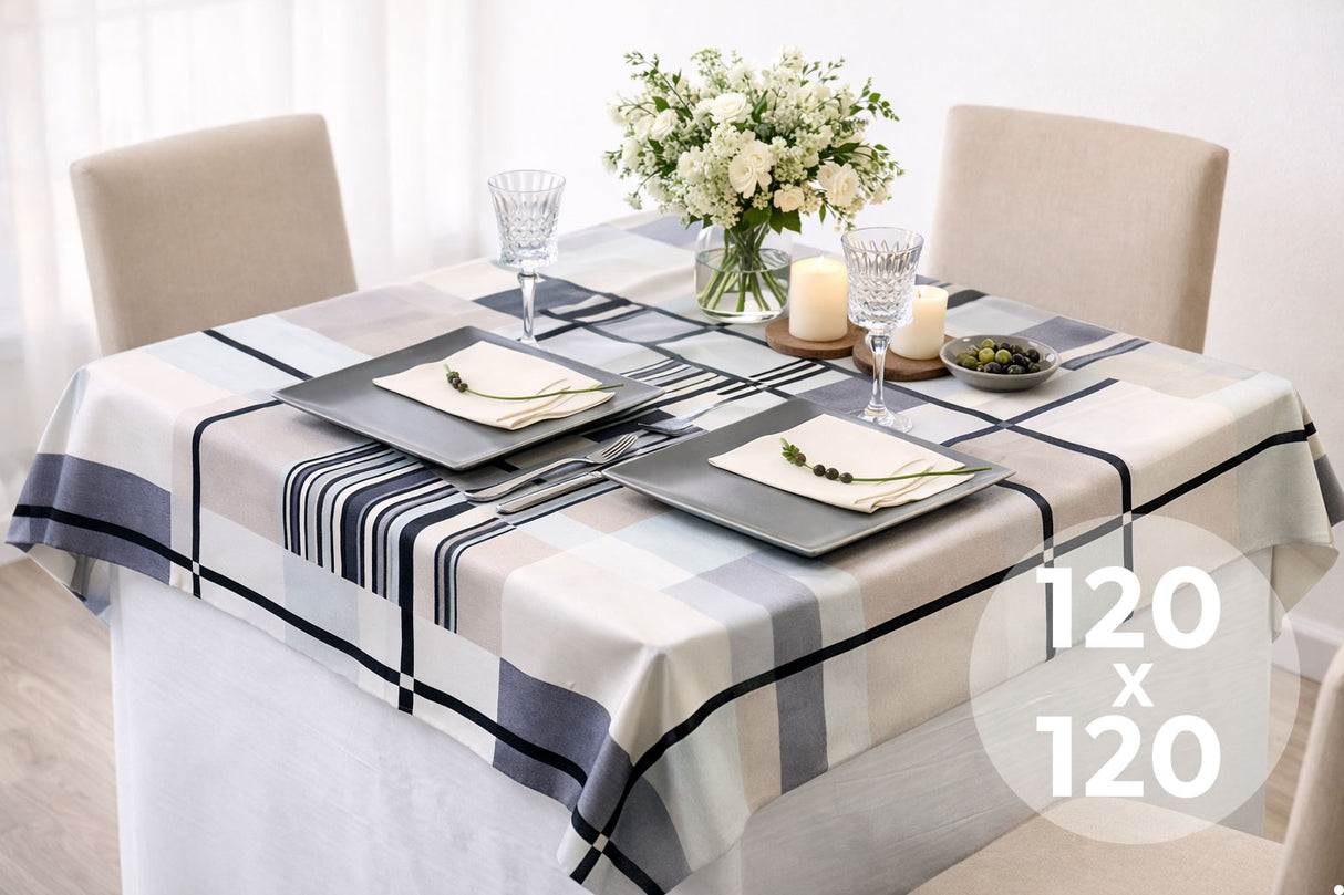 Mantel Extratela Alba Plus 120x120cm Cuadros+Rayas (Confeccionado a 116x116cm)