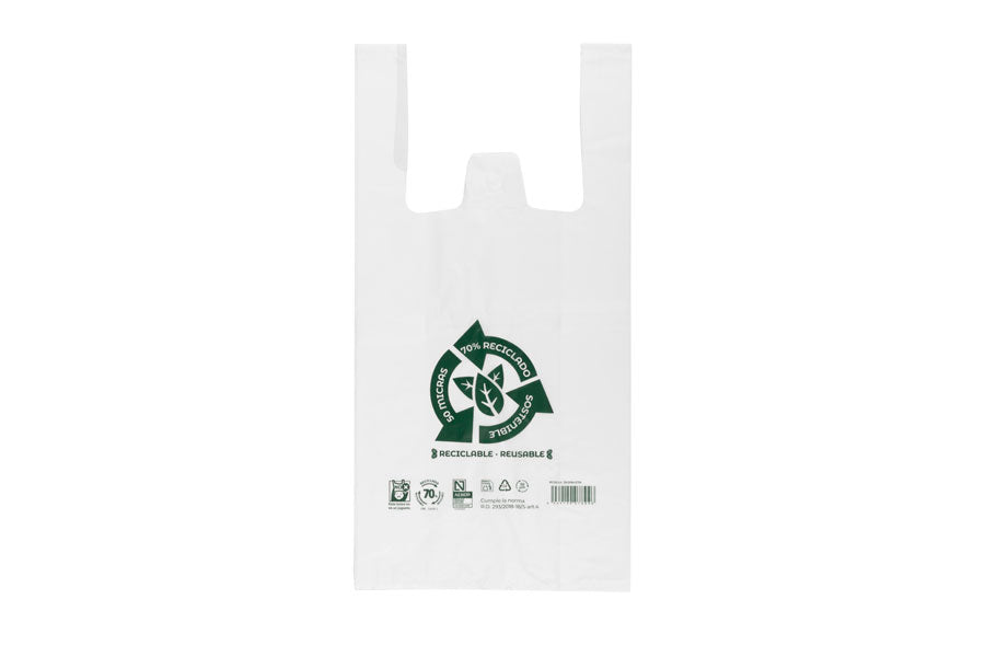 Bolsa Plástico Asa Camiseta 30x40cm 50µm Reciclada 70% Blanca, 20pq x 1kg