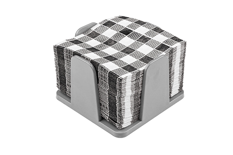 Servilletero 20x20cm PS Gris -c/Servilleta Decp. Vichy Negro- 12uds