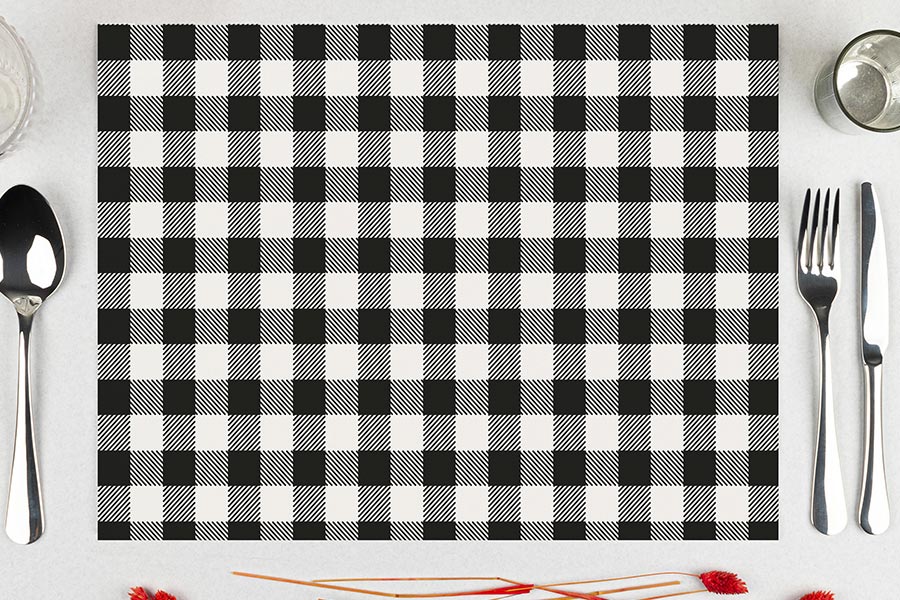 Mantel Papel 28x40,5cm 80gr Deco. Vichy Negro Impresion Offset, 500uds
