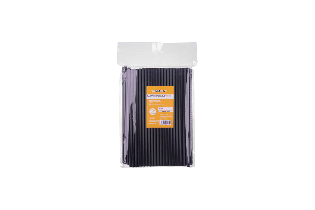 Pajita 200x6mm PP Reutilizable Negro