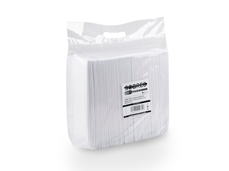 Paper Envelope Cutlery Holder 11x25cm White (With Serv. 30x40 White PP 1/6) 800u Bagged
