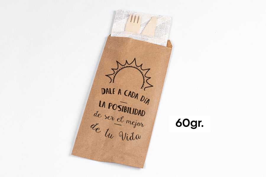Cutlery Holder Paper Bag 9x24cm Kraft Laid Eco Phrases 60gr 1,000u