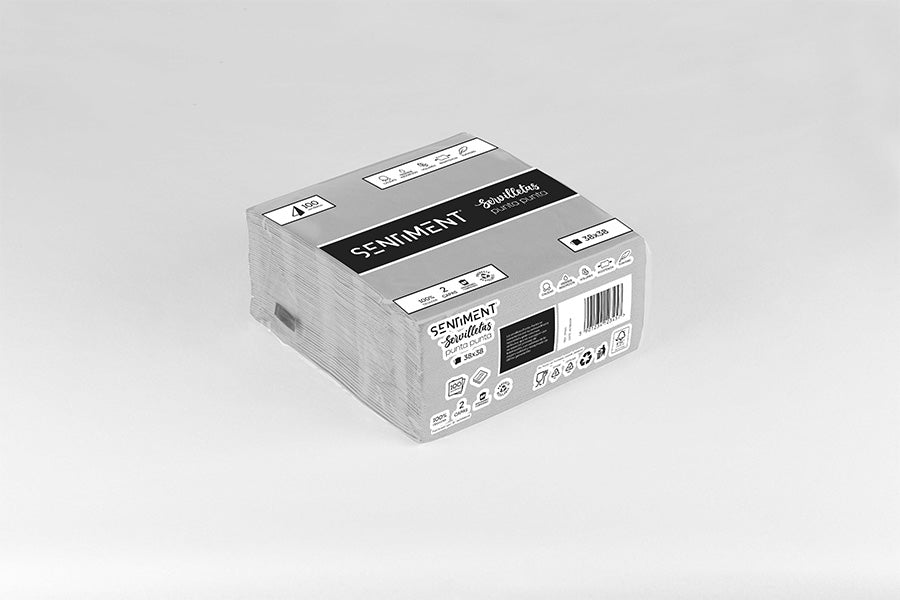 Servilleta Punta Punta 38x38cm Gris, 40uds 24paq -Sentiment-