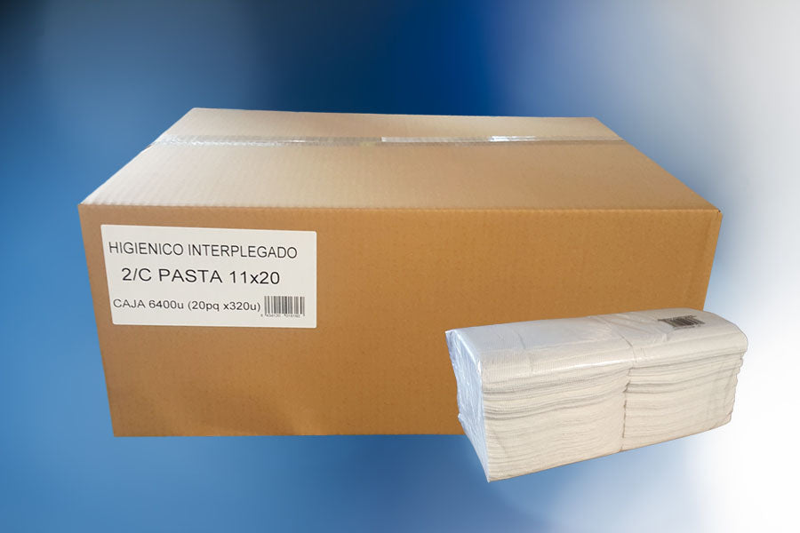 Hygienico Interplegado 11x20cm. 2 Capas 20x320u. (6400ud/caisse)