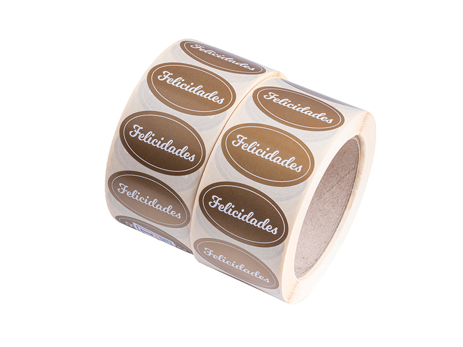 Etiqueta Ovalada 3x5cm Felicidades, 1.000uds. (Panaderías spéciales) Tinta Oro