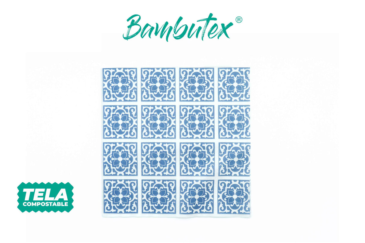 Servilleta Bambutex 48x48cm Deco. Azulejo Azul, 300uds