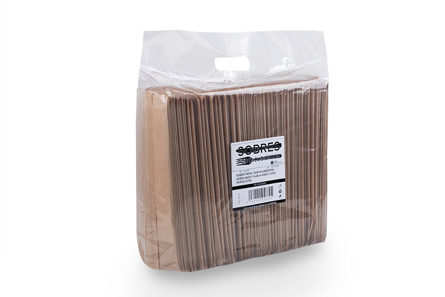 Cutlery Paper Envelope 11x25cm Kraft (With Serv. 30x40 Eco PP 1/6) 800u Bagged