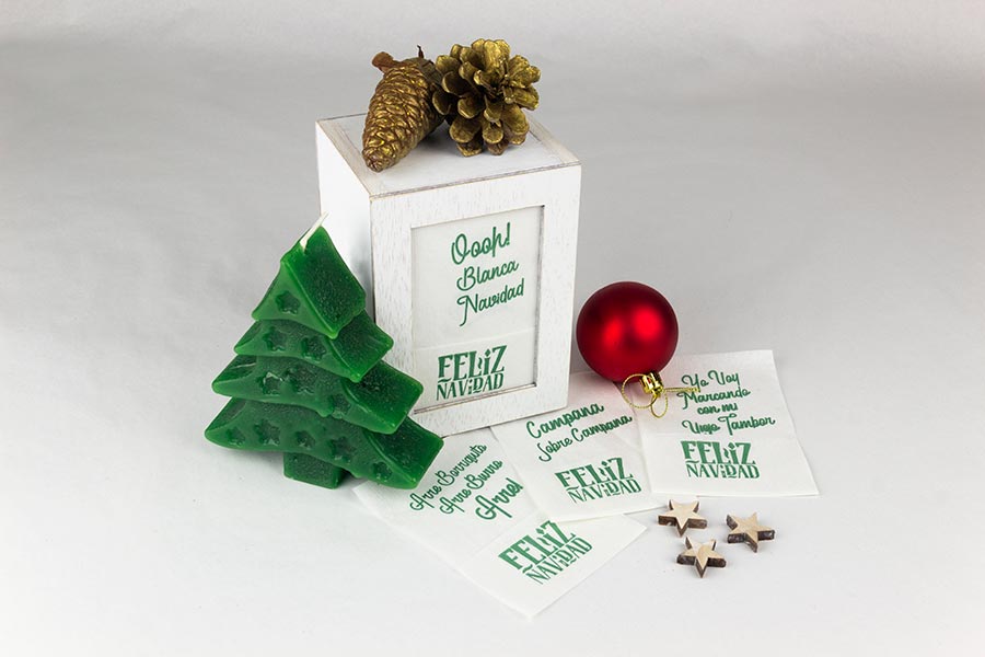 Servilletas Miniservis Sulfito 17x17cm Frases Navidad (Tinta Verde), 100uds 60pq
