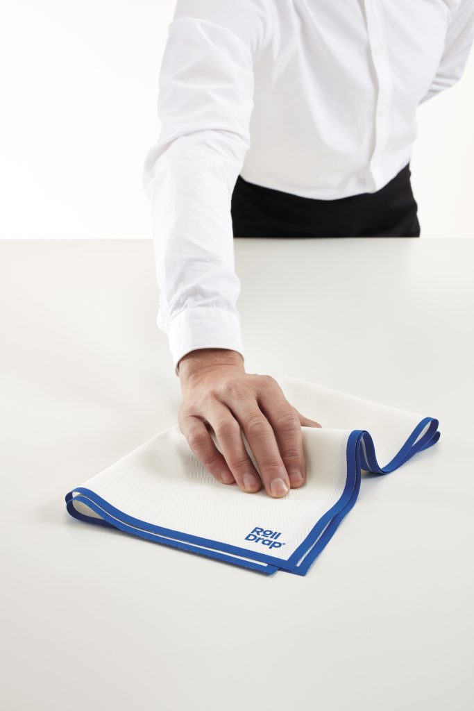 Rouleau Drap Paño algodón blanco cenefa azul 40x64 (10u/rouleau)