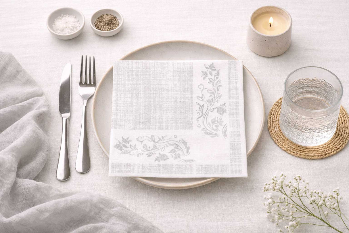 Servilleta Bambulux 40x40cm Deco. Venecia Gris, 480uds