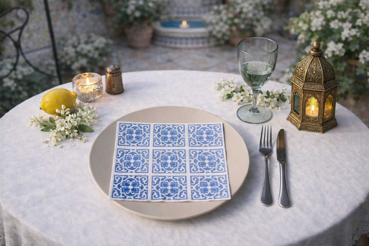 Servilleta Bambutex 40x40cm Deco. Azulejo Azul, 600uds