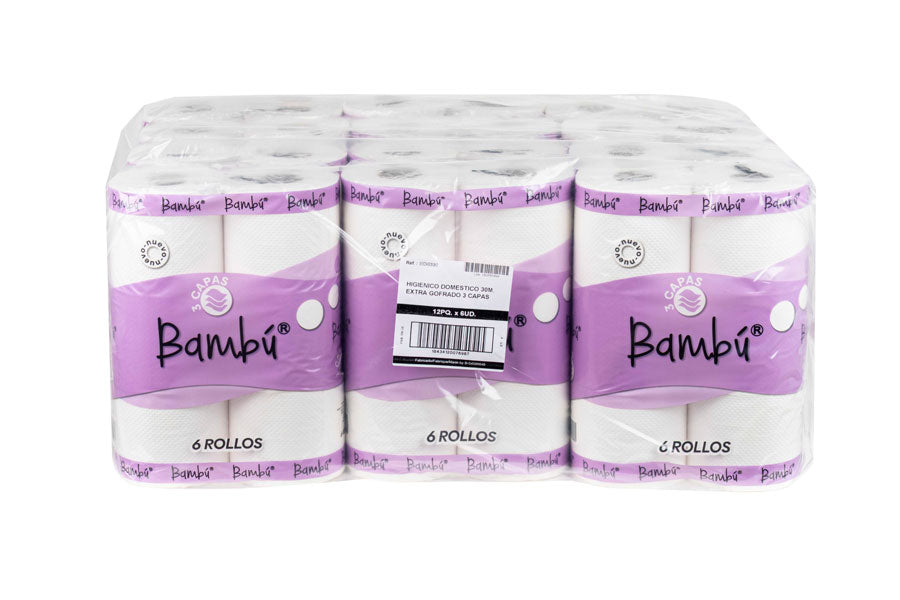 Higiénico Doméstico 30m Extra Gofrado 3 capas, 12x6uds
